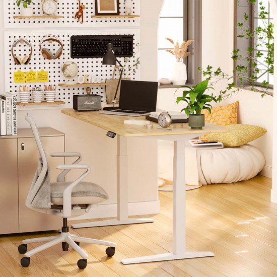 Ergonomic height adjustable desk  E7 Pro with Bamboo, Black or white Tabletop and Dual motor electric lift mechanism.