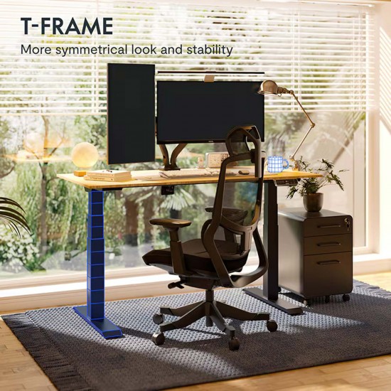 Ergonomic height adjustable desk  E7 with Bamboo, Black or white Tabletop and Dual motor electric lift mechanism.